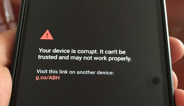 Wantagh Your device is corrupt message on a smart phone